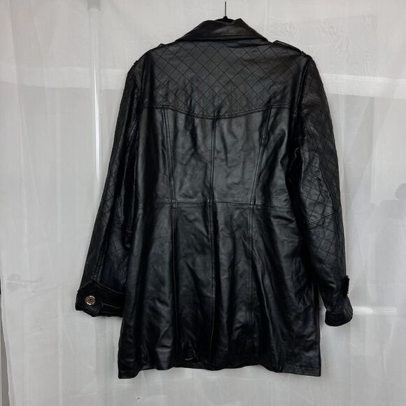 Iman black genuine leather jacket quilted gold button XL quiet luxury classic - Picture 7 of 10